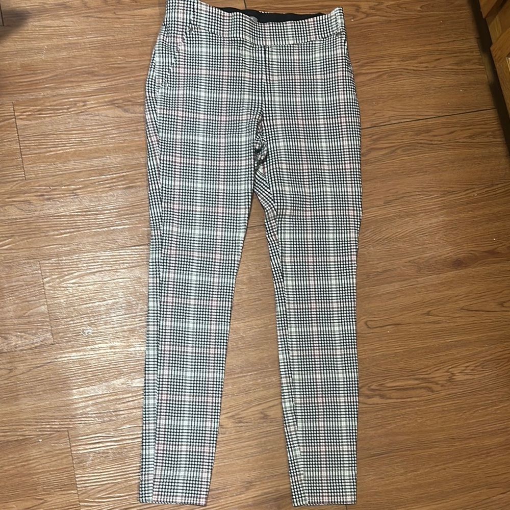 Stylish Plaid Pants Elastic Wide Waist Band Size Small Classy